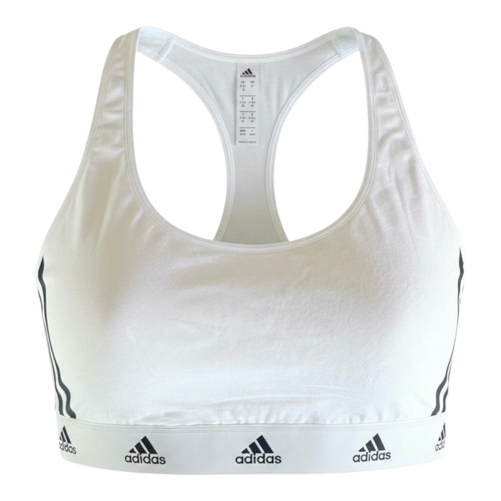 Adidas Womens White Racerback Sports Bra Medium GC0280 3-Stripe Cotton Blend